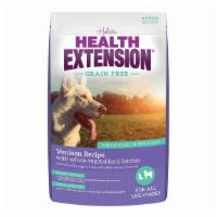 Health Extension Grain-Free Venison Recipe · Deboned Venison, Venison meal, Chickpeas, Lentils, Lamb meal, Sunflower Oil (preserved with ...