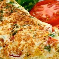 Veggie Omlet · Spinach, mushrooms, onions, tomatoes, green peppers.