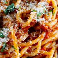 Penne With Meat Sauce  · Pasta tossed in our homemade meat sauce.