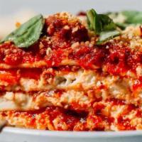 Lasagna  · Stacked layers of pasta packed with meat and cheese, covered in red sauce. Pro tip: Go for t...