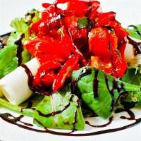 Table 87 Salad · Mozzarella, roasted red peppers, balsamic reduction.