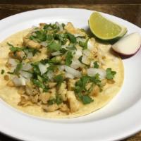 Tacos Mex · Corn tortilla with your choice of meat, onions, and cilantro. Salsa and lemons on the side.