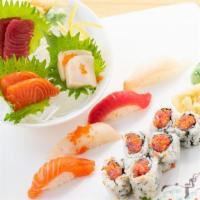 Sushi & Sashimi Lunch · 4 pieces of sushi, 6 pieces of sashimi, and 1 spicy tuna roll. Served with your choice of si...