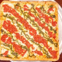 Grandpa Pizza · Thin crust Sicilian topped with our signature tomato sauce, sliced mozzarella, and our homem...
