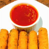 Mozzarella Sticks · Breaded mozzarella sticks served with fresh tomato sauce. 5 pieces.