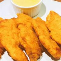 Chicken Fingers · Choice of 1 BBQ sauce, honey mustard, ranch dressing. 5 pieces.