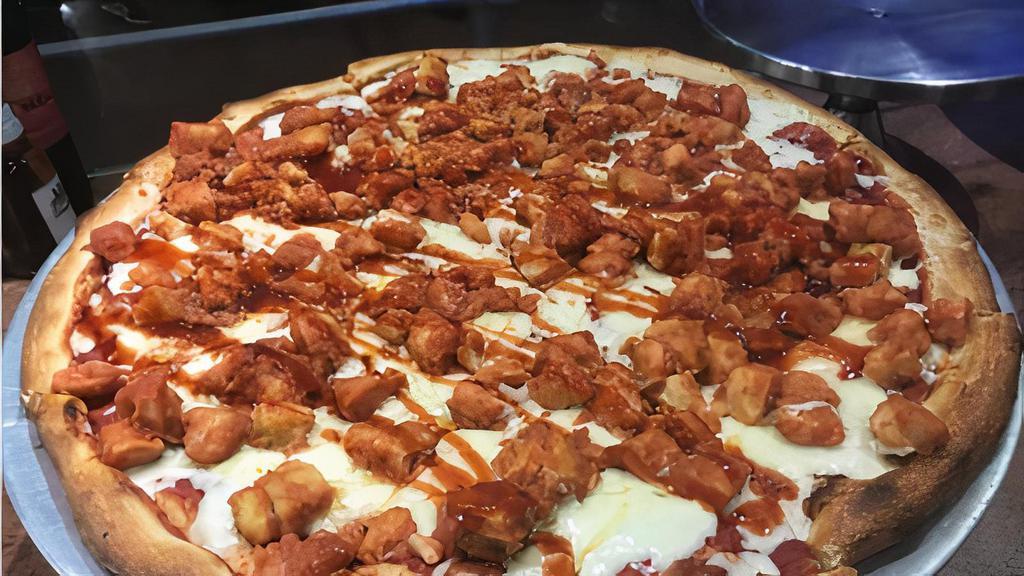 Bbq Chicken Slice Pizza · BBQ chicken cutlet, topped with our BBQ sauce & imported finest grande mozzarella.