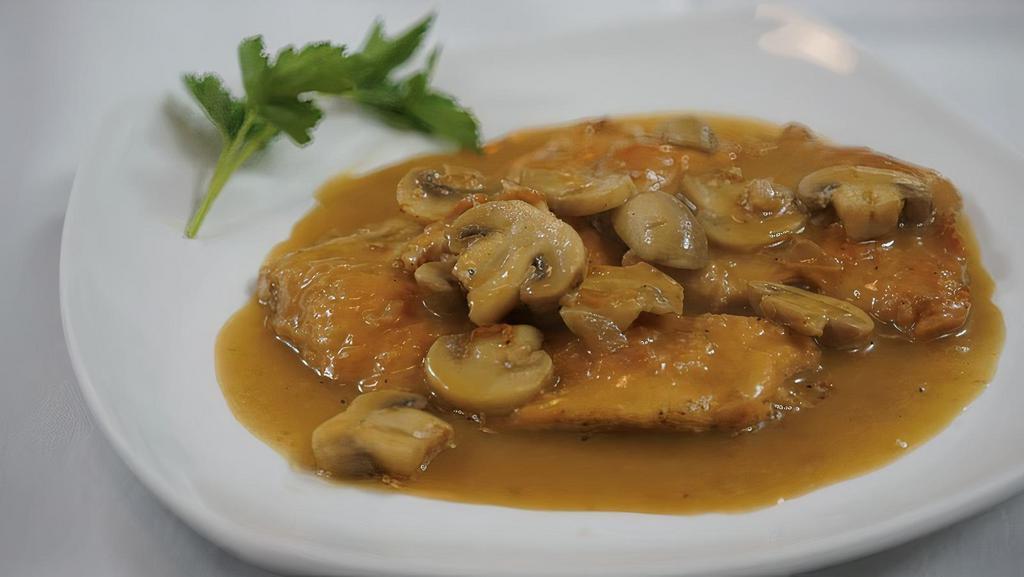 Chicken Marsala Dinner · Sautéed boneless chicken breast with fresh mushrooms in a marsala wine sauce.