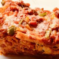 Baked Ziti With Meatballs · Homemade meatballs, ziti pasta mixed with ricotta and fresh tomato sauce topped with melted ...
