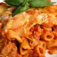 Baked Ziti With Grilled Chicken · Grilled chicken, ziti pasta mixed with ricotta and fresh tomato sauce topped with melted moz...