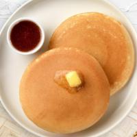 Pancakes, Meat, & Eggs Platter · Fluffy pancakes served with butter and maple syrup with your choice of meat and eggs.