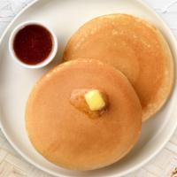 Pancakes & Eggs Platter · Fluffy pancakes cooked with care and love served with eggs, butter and maple syrup. Served i...