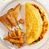 Western Omelette Platter · Ham, onions, peppers, and cheese served with your choice of fried potatoes and toast.