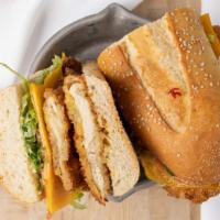 The Frankie Boy Sandwich · Chicken cutlet, Cheddar, honey mustard lettuce, tomato.