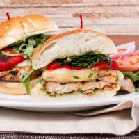 Italian Grilled Chicken · With basil pesto, roasted peppers, arugula, and Mozzarella cheese served on a hard roll