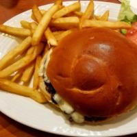 Cheeseburger · Choice of American, Cheddar, Swiss, and Mozzarella. Served on a brioche bun, and coleslaw an...