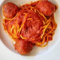Spaghetti Con Polpette · Angelo's famous meatballs.