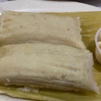 Tamales De Elote Con Crema / Elote Tamal With Cream · Two tamales.