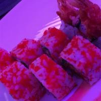 Shanghai Red · Shrimp Tempura | Wakame | Cream Cheese | Tobiko | Crab | Eel Sauce.