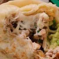 Carnitas Burrito · Shredded pork, refried beans, rice, cheese and avocado.