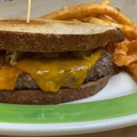 Patty Melt · Sautéed onions & cheddar cheese pressed together between buttered & grilled rye bread