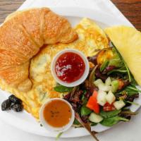 3 Eggs Omelettes · Served with up to two filling with fresh baked croissant.
