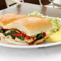 Grilled Chicken, Mozzarella, Peppers, Onions, Spinach · 