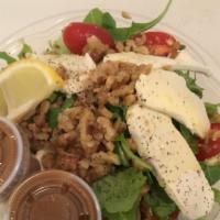 B Cup House Salad · Mixed greens, cherry tomato, mozzarella cheese and crushed walnuts. Served with balsamic dre...
