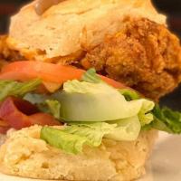 Biscuit Chicken Sandwich · Buttermilk fried chicken, lettuce, tomato, chipotle mayo, house made biscuit add one fried e...