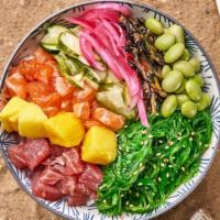 Original Ahi Tuna Bowl · Tuna with edamame, jicama, pickled onions, hijiki, scallions, sesame seeds and citrus shoyu ...