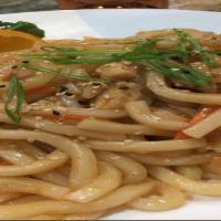 Shrimp Yaki Udon · Stir fried noodle. Served with miso soup. .
