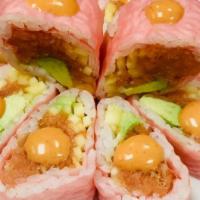 Sweetheart Roll · Spicy tuna crunch, avocado and mango wrapped with soy paper and spicy mayo.