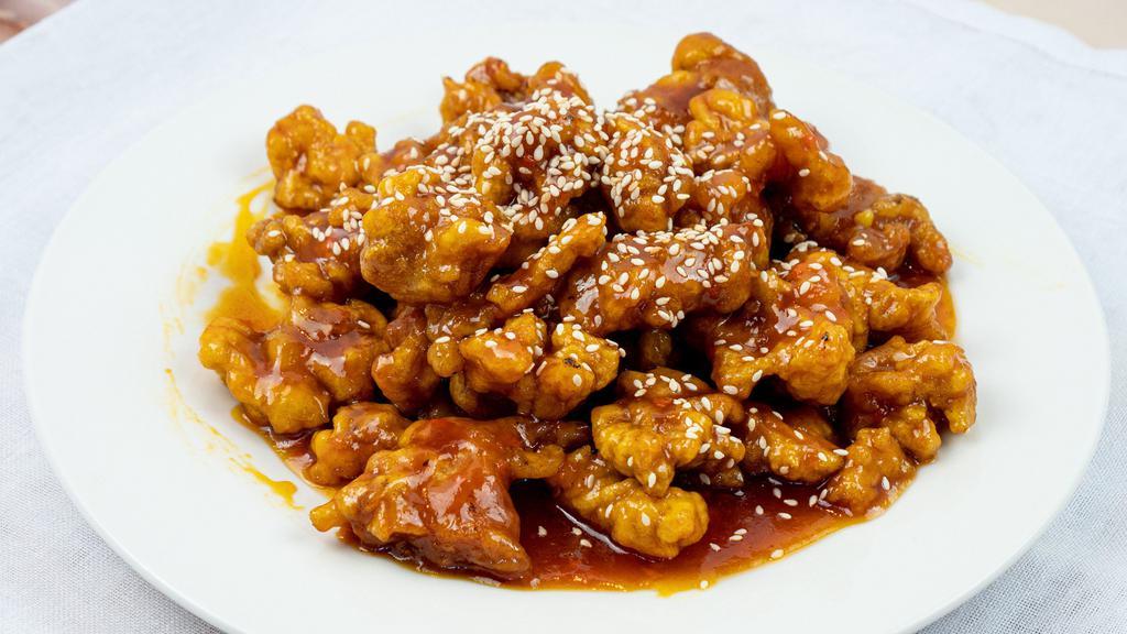 Sesame Chicken · It comes with white rice.