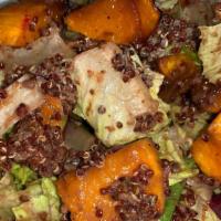 Quinoa-Kale Salad · Red Quinoa, Chopped Kale, Butternut Squash, Red Beets, Pumpkin Seeds, Balsamic Vinaigrette.
