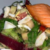 Chopped Salad · Grilled Salmon, Chopped Egg, Avocado, Red Beets, Tomato, Cucumber, Mesclun Greens, Lemon-Lim...