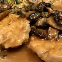 Chicken Marsala · Topped with mushrooms in a Marsala wine sauce