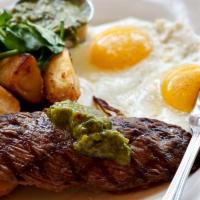 Steak & Eggs · home fries, sunnyside eggs, chimichurri rojo