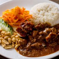 Rendang Nasi Lemak · Hot & spicy. Coconut-pandanus jasmine rice, rendang curry, hardboiled egg, sambal chilies, p...