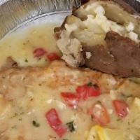 Chicken Francaise · Butter, lemon, and white wine. Served with pasta or potato