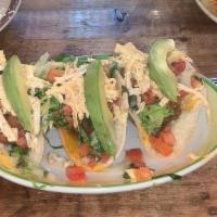 3 Fish Tacos · Fried tilapia served with Juanita sauce and avocado.