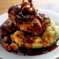 1/2 Roasted Giannone Chicken With Wild Fennel · Rosemary roasted garlic and mashed potatoes.