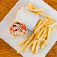 Greek Wrapper · Sliced grilled chicken with lettuce, tomato, feta cheese, and tzatziki sauce.