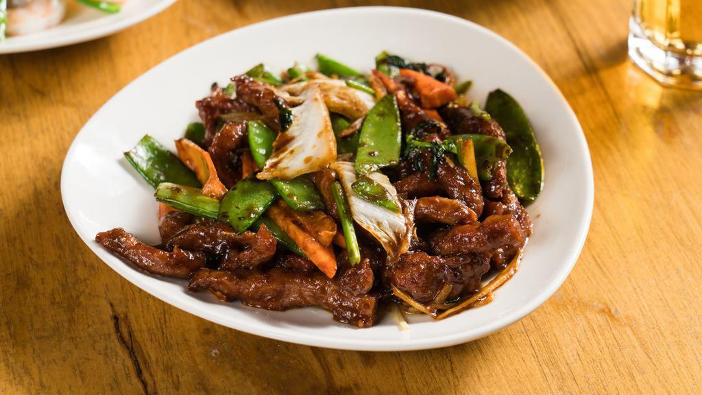 Sauteed Shredded Beef (Dinner) · Hot and spicy. With  ginger, garlic, and cilantro in sha cha sauce.