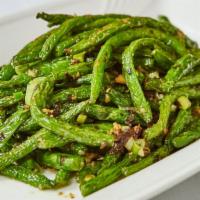 Sauteed String Beans (Dinner) · With preserved pickle.