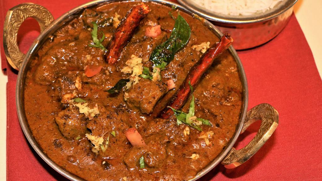 Lamb Chettinad · Soft tender chunks of lamb cooked with south indian style onion tomato gravy and chettinad spices