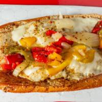 Stanback · Baked fish with peppers & cheese.