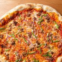 Slice Joint Supreme · Provolone, Mozzarella, Tomato Sauce, Pork Sausage, Onions, Bell Peppers