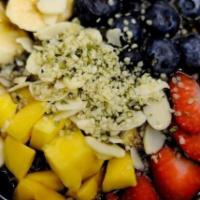 Customer Açai Bowl · Choice of 3 Blended Ingredients & 4 toppings.