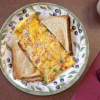 Western Omelette · Ham, green peppers, onions, american cheese; comes with side of toast