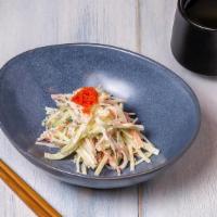 Kani Salad · Cucumber, flying fish roe and crabmeat mix with japanese mayo.